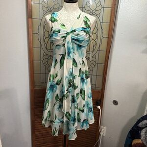 Donna Ricco Blue Midi Summer 100% Silk Flowy Fairy Sleeveless Dress Size 4